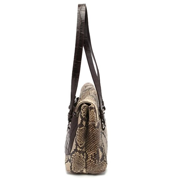 Colombo Via Della Spiga Leather Snakeskin Shoulder Bag Croc Embossed Italy Brown - Picture 5 of 15